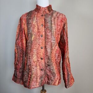 Erin‎ London Crinkle Jacket Womens Small Orange Textured Dopamine Avant Garde